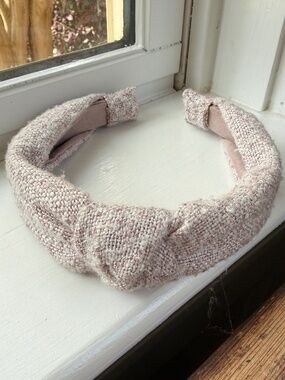 Anthropologie Pink Tweed Woven Knotted Headband